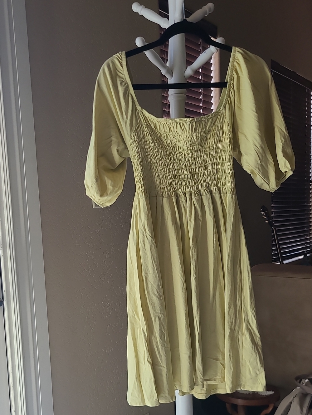 J. Crew Lemon Yellow Smocked Puff-Sleeve Mini Dress